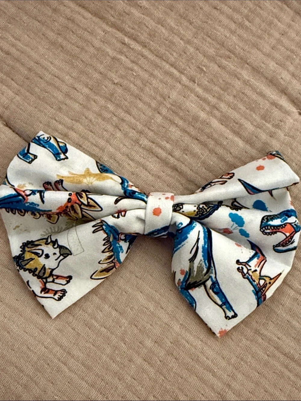 White Dinosaur Print Kids Bow Hair Clip